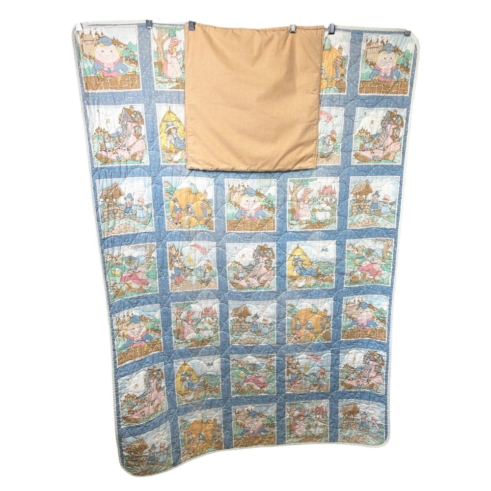 Vintage Nursery Rhymes Quilt Kids Storybook Blanket Mother Goose Pillow Pocket‎